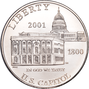2001-P Capitol Visitor Center Silver Dollar, Choice Uncirculated Main Image