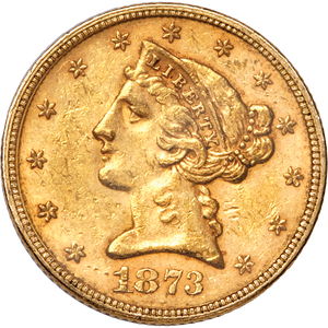1873 $5 Liberty Head Gold Piece, Open 3 Main Image