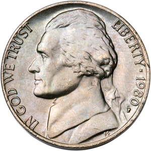 1980-P Jefferson Nickel MS60 Main Image