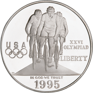 1995-P XXVI Olympiad, Cycling Silver Dollar Main Image