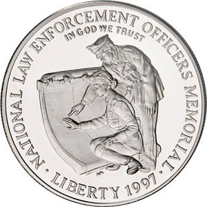 1997-P National Law Enforcement Officers Memorial Silver Dollar, Choice Proof, PR63 Main Image