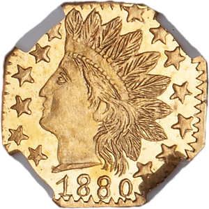 1880 California Small Denomination Gold Octagonal Indian Head Quarter Dollar Main Image