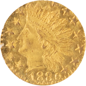 1880 California Small Denomination Gold Octagonal Indian Head Quarter Dollar Main Image