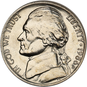 1986-D Jefferson Nickel MS60 Main Image