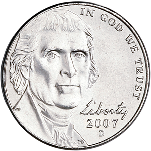 2007-D Jefferson Nickel, MS60 Main Image