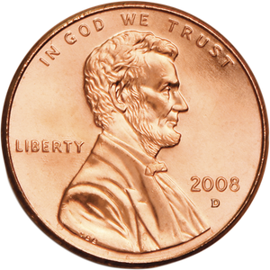 2008-D Lincoln Head Cent, Uncirculated, MS60 Main Image