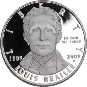 2009 Louis Braille Bicentennial Silver Dollar, Choice Proof, PR63 Main Image