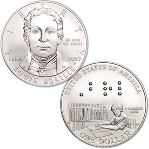 2009 P US Louis Braille Commemorative BU Silver Dollar - Coin in
