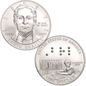 2009-P Louis Braille Silver Commemorative Dollar Main Image