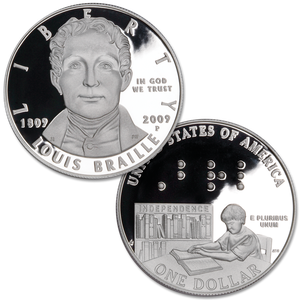 2009 Louis Braille Bicentennial Silver Dollar Main Image