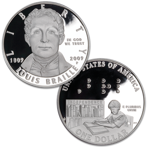 2009 Louis Braille Commemorative Silver Dollar Proof