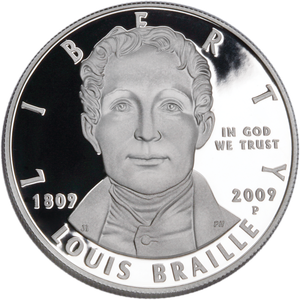 2009 Louis Braille Bicentennial Uncirculated Silver Dollar