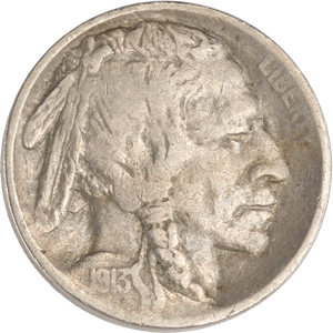 1913-S Buffalo Nickel, Variety 2, FIVE CENTS in Recess Main Image