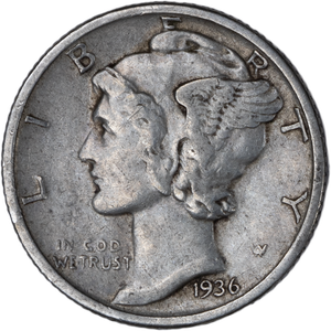 1936 Mercury Dime VF Main Image