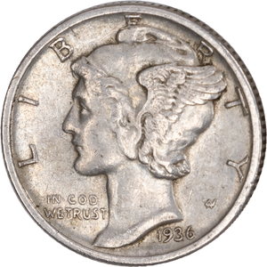 1936 Mercury Dime AU50 Main Image