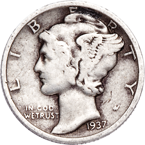 1937-S Mercury Dime VG Main Image