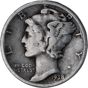 1938 Mercury Dime VG Main Image