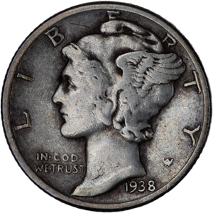 1938 Mercury Dime VF Main Image