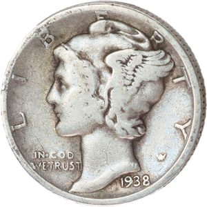 1938-D Mercury Dime VG Main Image