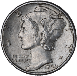 1940 Mercury Dime AU50 Main Image