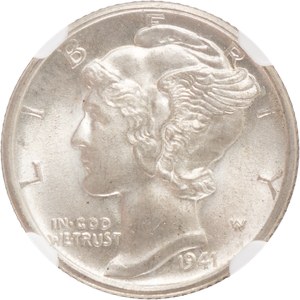 1941-D Mercury Silver Dime NGC      MS64 Main Image
