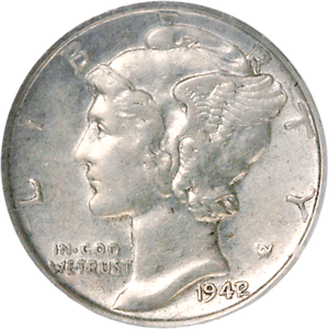 1942 "2 Over 1" Mercury Silver Dime Main Image