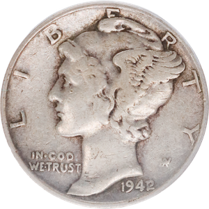 1942 "2 Over 1" Mercury Silver Dime Main Image
