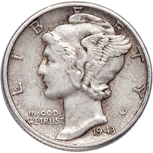 1943 Mercury Dime XF Main Image