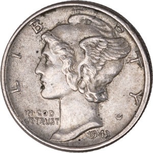 1943 Mercury Dime AU50 Main Image