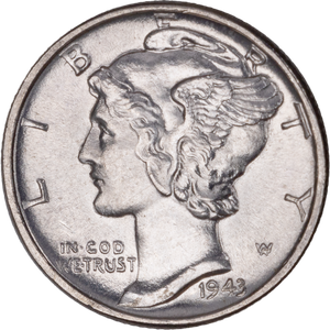1943 Mercury Dime MS60 Main Image