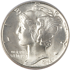 1945-D Mercury Dime, PCGS Certified, Gem Uncirculated, MS66 Main Image