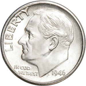 1946-D Roosevelt Silver Dime MS60 Main Image