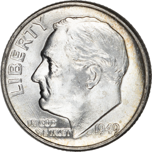 1949 Roosevelt Silver Dime MS60 Main Image