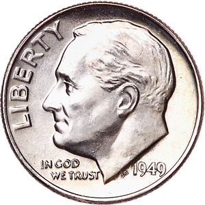 1949-S Roosevelt Silver Dime MS60 Main Image