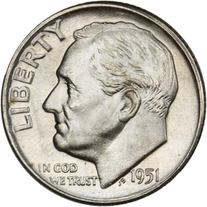 1951-D Roosevelt Silver Dime MS60 Main Image