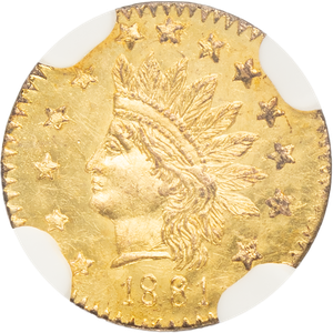 1881 California Small Denomination Gold Round Indian Head Half Dollar Main Image