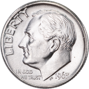 1963-D Roosevelt Silver Dime MS60 Main Image