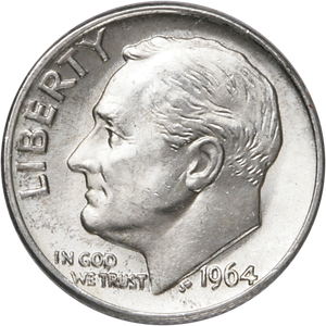 1964 Roosevelt Silver Dime MS60 Main Image