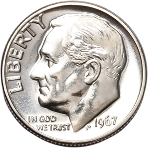 1967 Roosevelt Dime MS60 Main Image