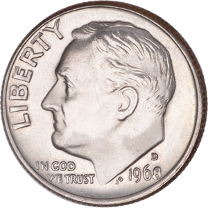 1968-D Roosevelt Dime MS60 Main Image