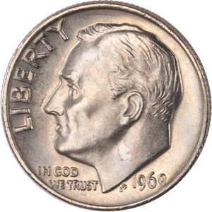 1969 Roosevelt Dime MS60 Main Image