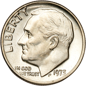 1973 Roosevelt Dime MS60 Main Image