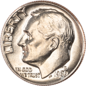 1980-D Roosevelt Dime MS60 Main Image