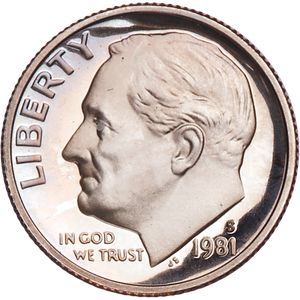 1981-S Roosevelt Dime, Filled S PR63 Main Image