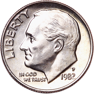 1982-P Roosevelt Dime MS60 Main Image