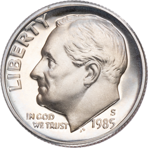 1985-S Roosevelt Dime PR63 Main Image