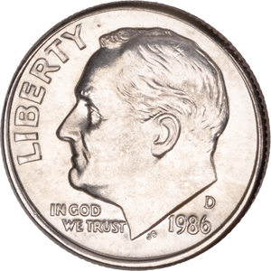 1986-D Roosevelt Dime MS60 Main Image