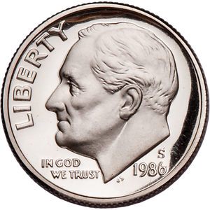 1986-S Roosevelt Dime PR63 Main Image