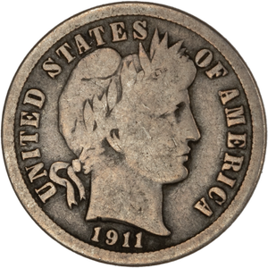 1911 Barber Silver Dime VG Main Image