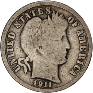 1911-S Barber Silver Dime Main Image